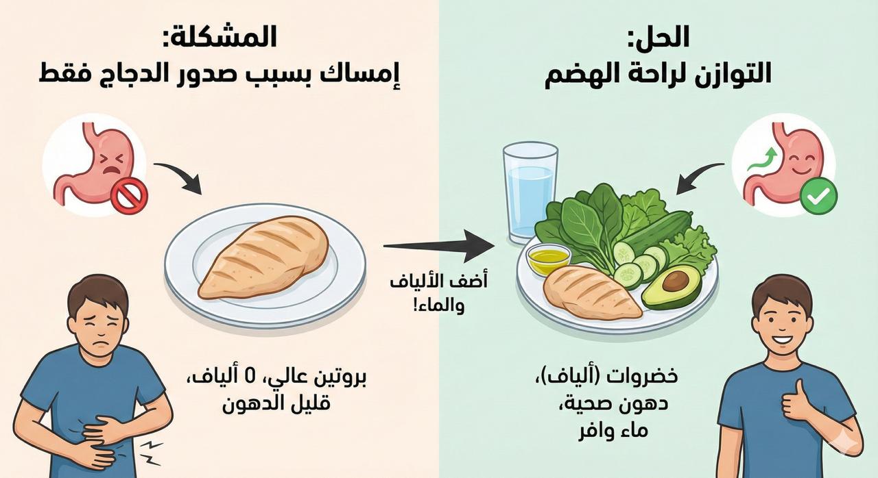 هل صدور الدجاج تسبب الإمساك؟ سر العلاقة بين "البروتين" وحركة الأمعاء