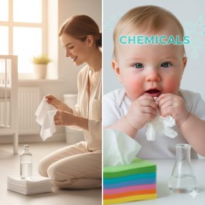 المناديل الورقية والبشرة- مخاطر خفية، خاصة على الأطفال، ولماذا القماش هو البديل الأكثر أمانًا